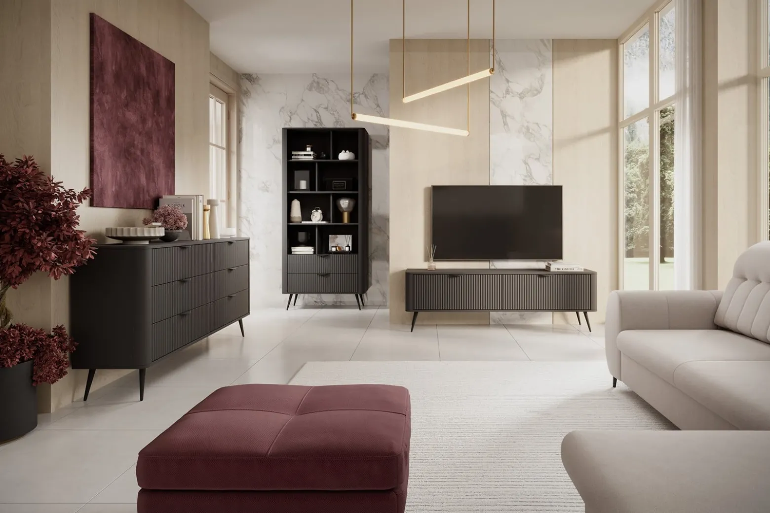 Mała komoda z ryflowanym frontem BELLO czarny