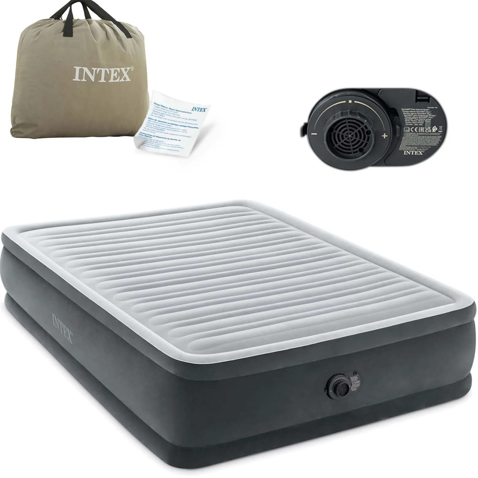 Materac dmuchany dwuosobowy Intex 64414ND welurowy z pompką 230V
