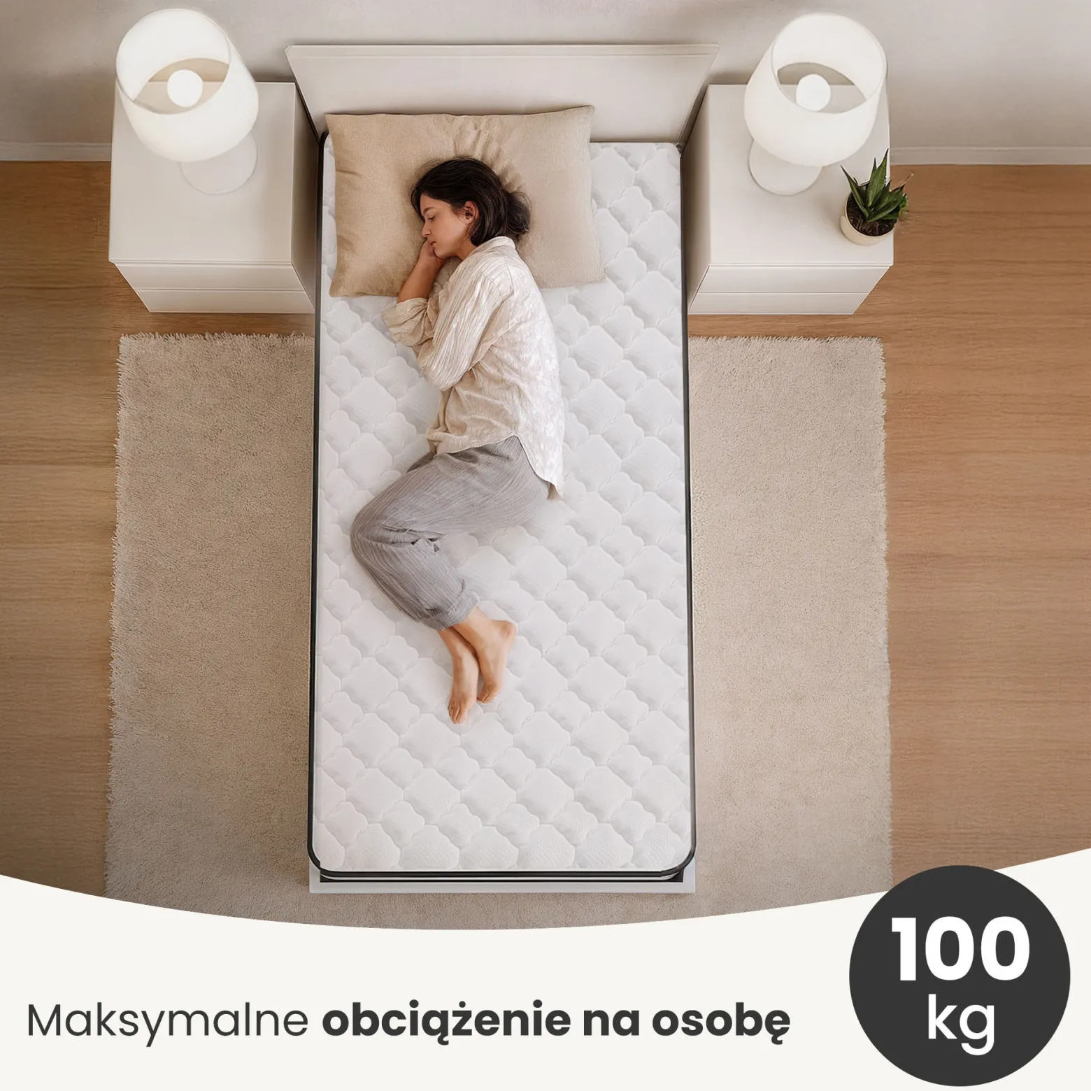 Materac sprężynowy z ochraniaczem AKORD 7-strefowy H3 90x190 cm