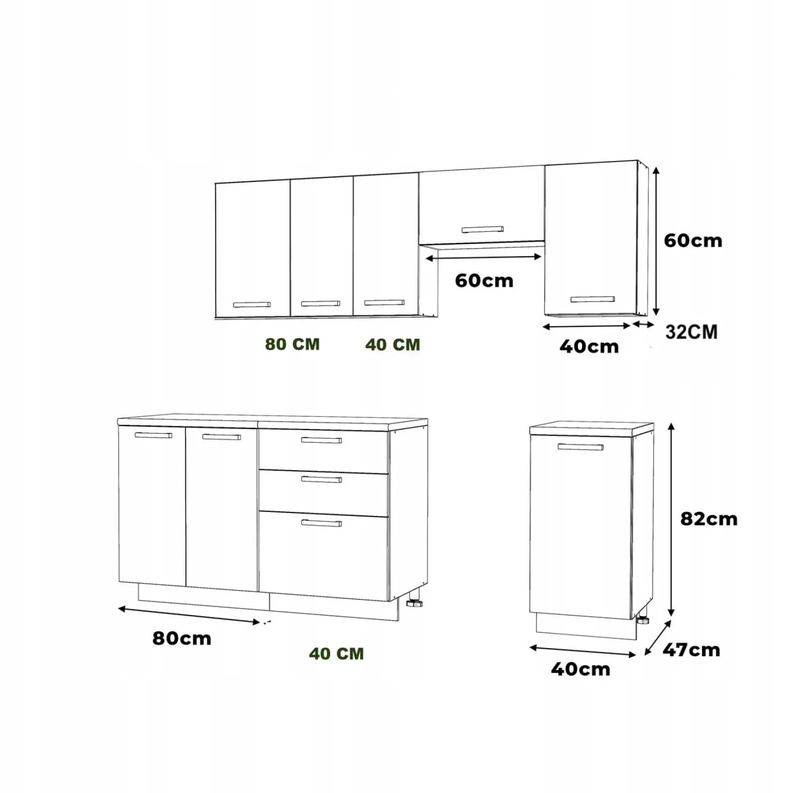 Meble Kuchenne Lizbona Zestaw 240cm Antracyt Modułowe Szafki