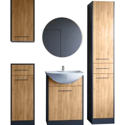 Meble łazienkowe SILDO LED czarny / dąb artisan