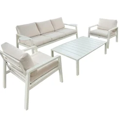 Meble ogrodowe metalowe BIANCO białe kremowe, sofa i fotele wodoodporne
