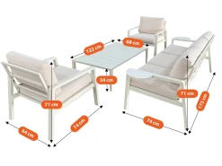 Meble ogrodowe metalowe BIANCO białe kremowe, sofa i fotele wodoodporne