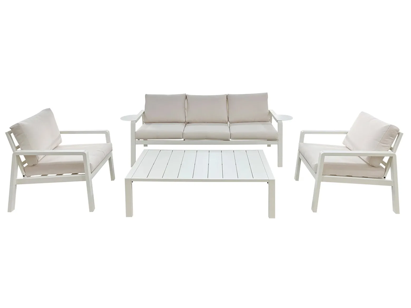 Meble ogrodowe metalowe BIANCO białe kremowe, sofa i fotele wodoodporne