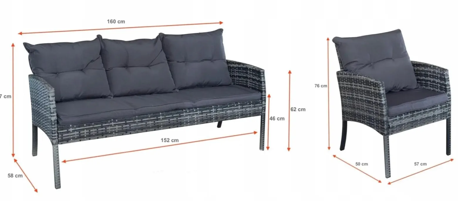 Meble Ogrodowe PATIO z Poduszkami – Odporne na Warunki Atmosferyczne Szary