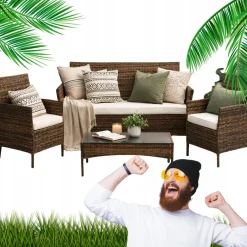 Meble Ogrodowe Zestaw 4 Elementy Komplet Tarasowy Fotele Stół Sofa Brązowy