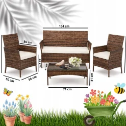 Meble Ogrodowe Zestaw 4 Elementy Komplet Tarasowy Fotele Stół Sofa Brązowy