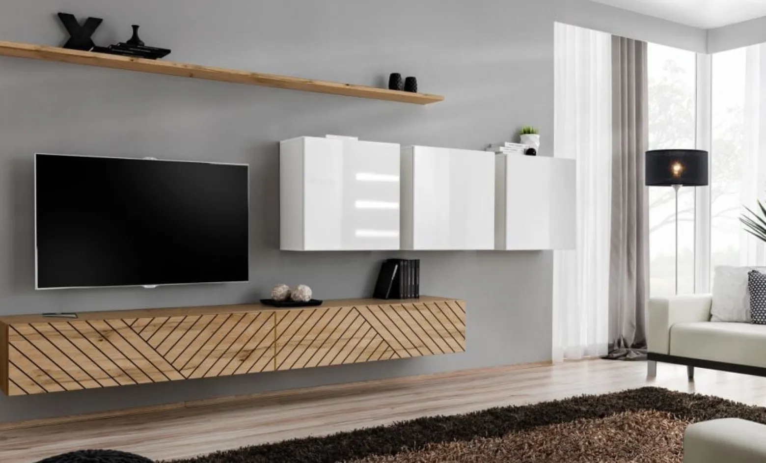 Meblościanka SWITCH LAMEL VII dąb wotan/biała