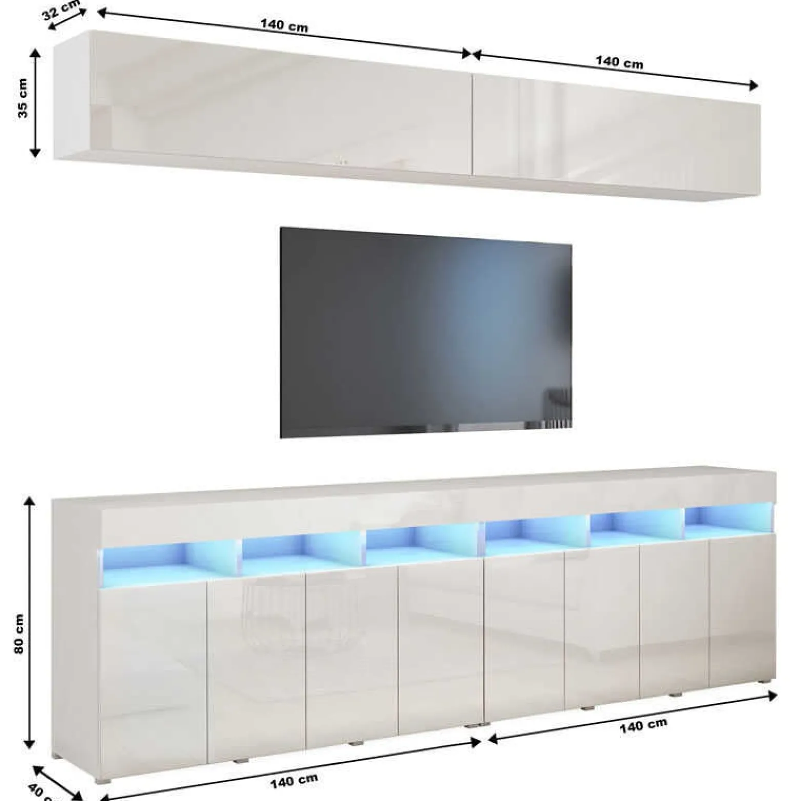 Meblościanka PREMIUM do salonu 280 cm biały połysk