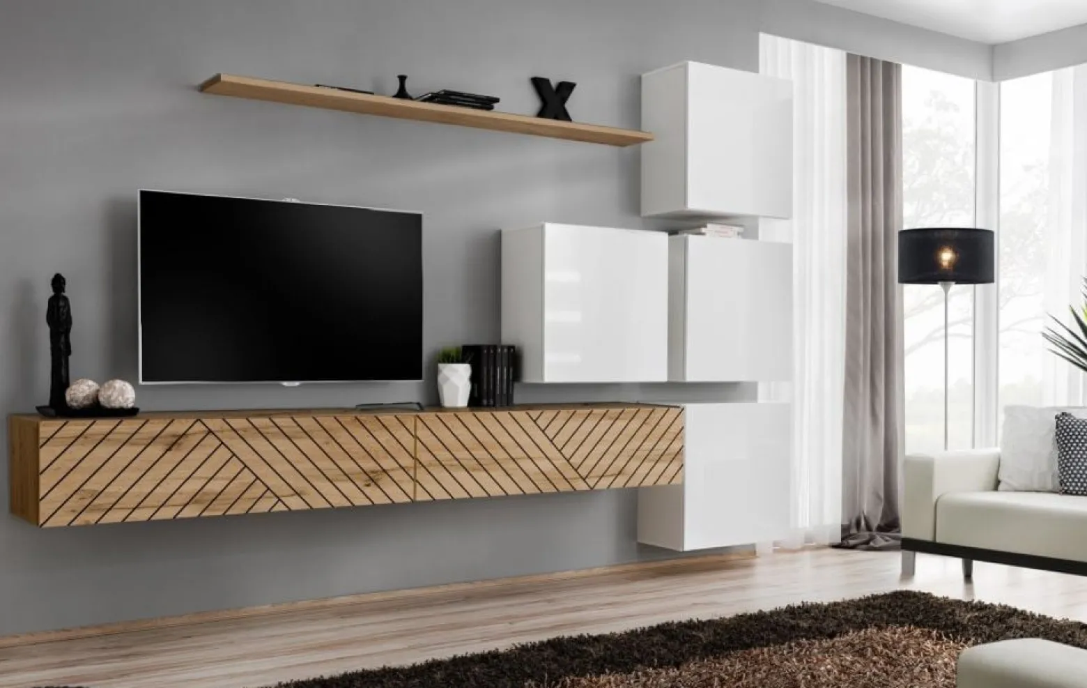 Meblościanka SWITCH LAMEL IX dąb wotan/biała