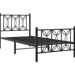 Metalowa rama łóżka z wezgłowiem i zanóżkiem czarna 75x190