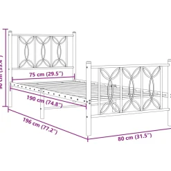Metalowa rama łóżka z wezgłowiem i zanóżkiem czarna 75x190