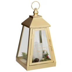 Metalowy lampion ze świeczką LED, 32 x 17 cm