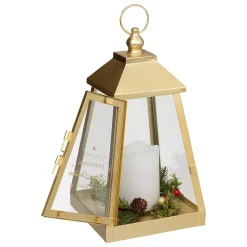 Metalowy lampion ze świeczką LED, 32 x 17 cm