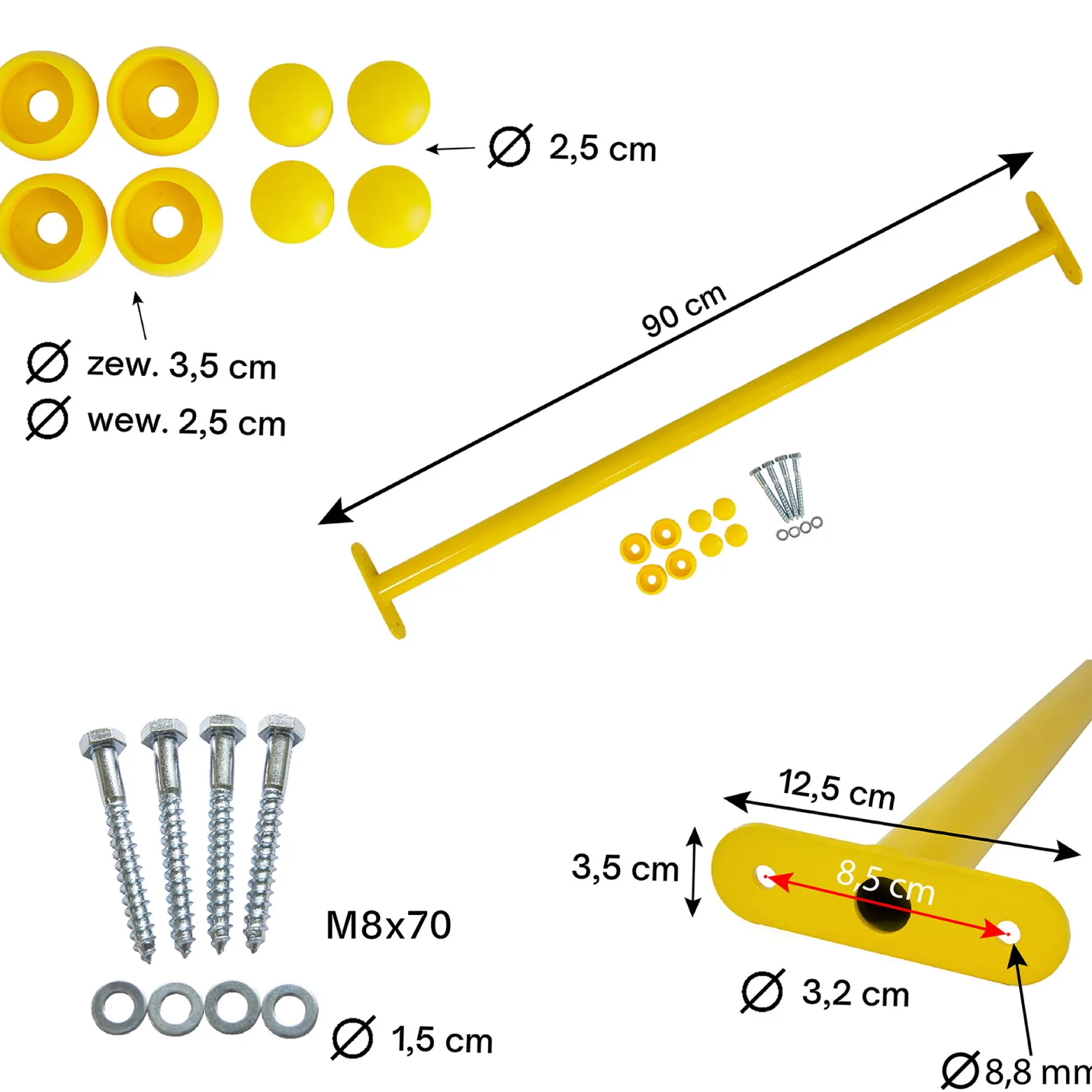 Metalowy drążek na plac zabaw 90 cm żółty