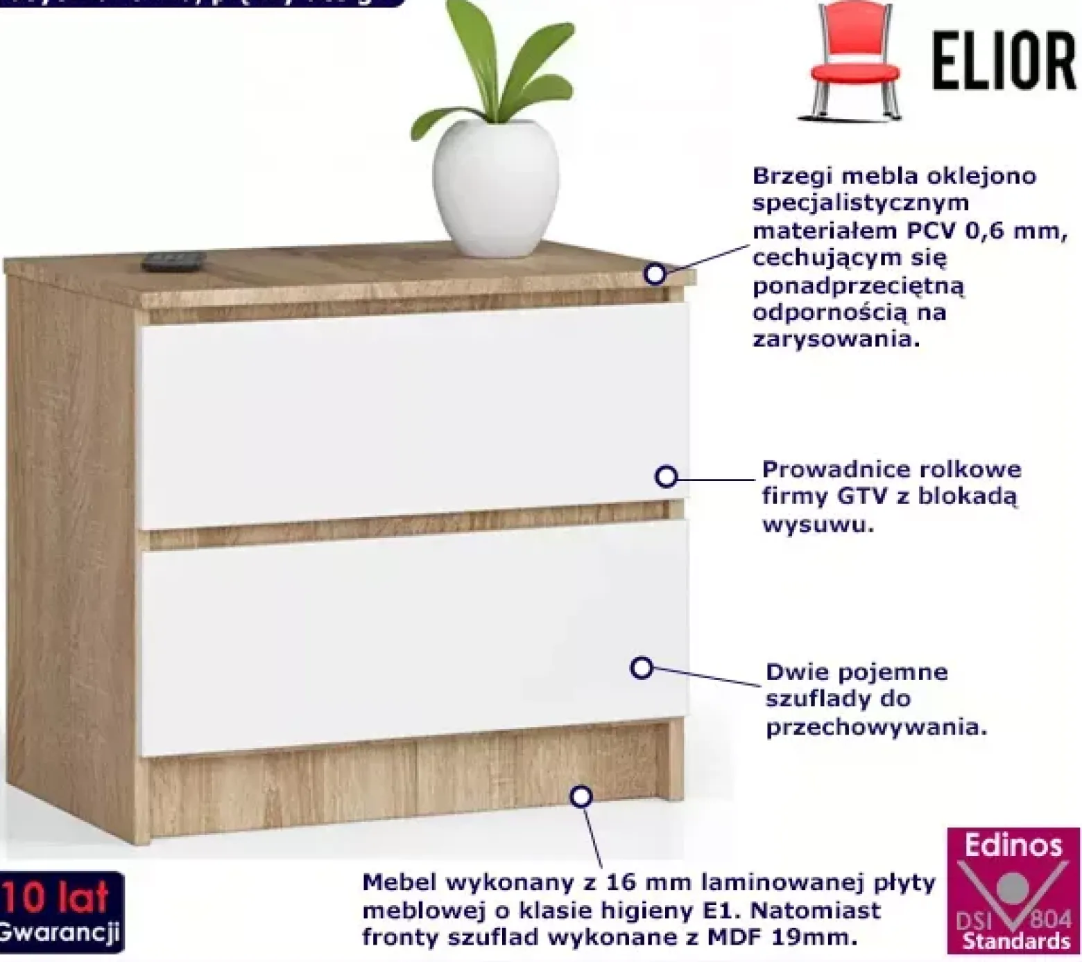 Mini komoda z szufladami dąb sonoma + biały - Avska