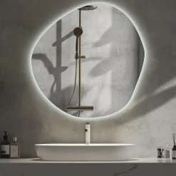 Minimalistyczne Lustro Łazienkowe LED Wiszące 48x48 cm