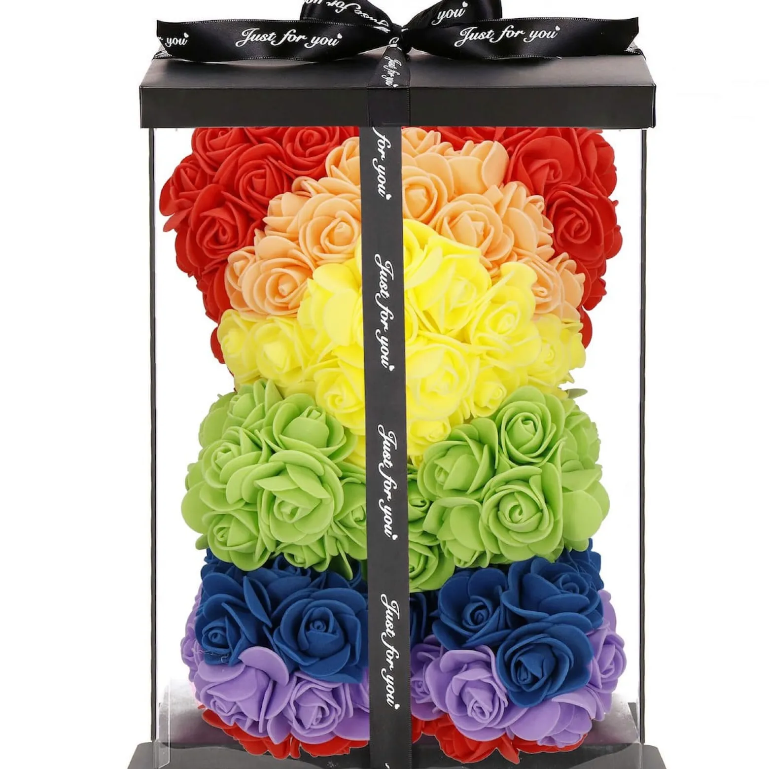 Miś z róż 25 cm multikolor rose bear miś różany z pudełkiem