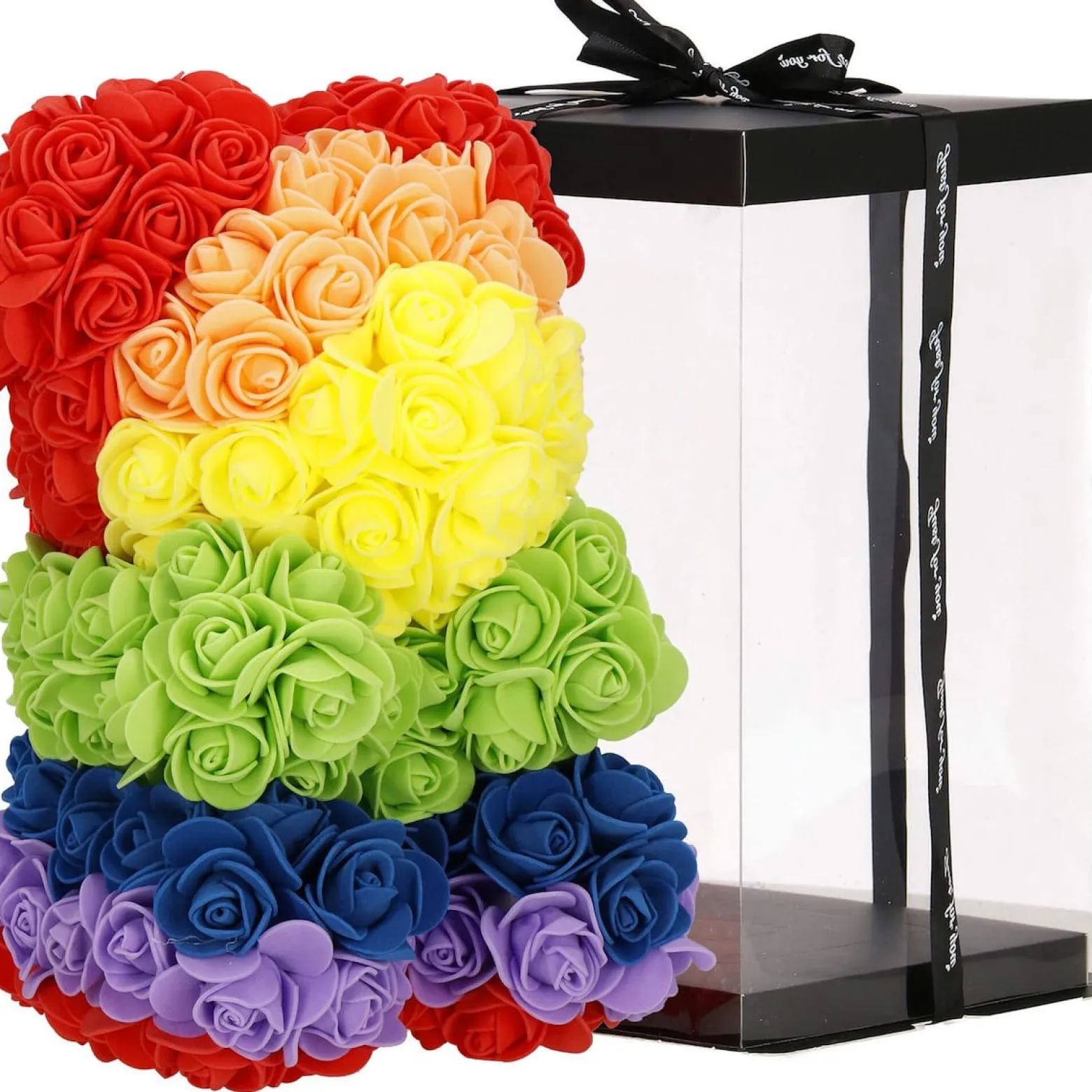 Miś z róż 25 cm multikolor rose bear miś różany z pudełkiem
