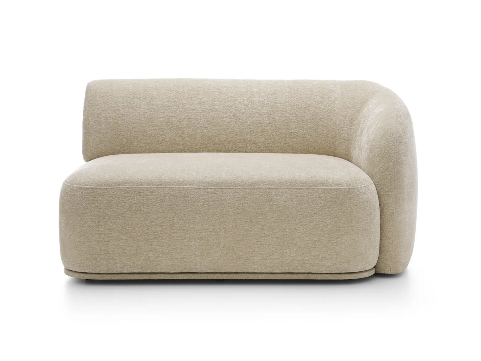 Modułowa sofa + trójkątna pufa z blatem beżowa NOBIS z zaokrąglonymi bokami