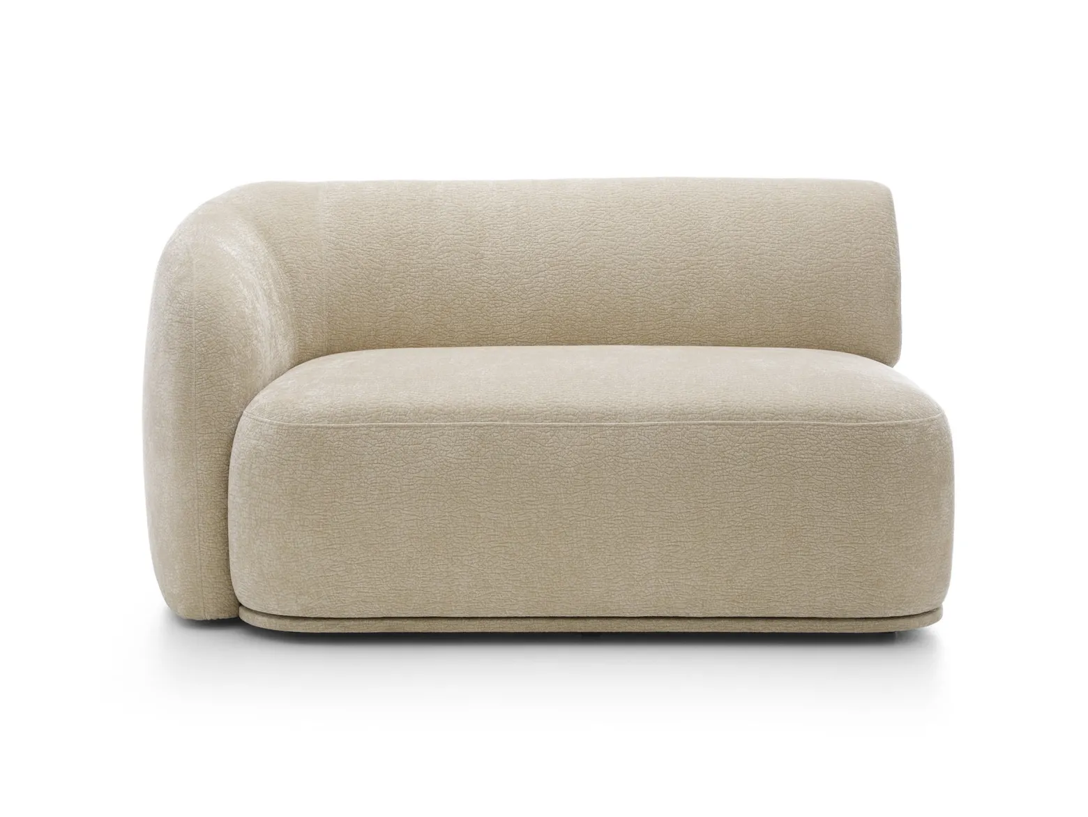 Modułowa sofa + trójkątna pufa z blatem beżowa NOBIS z zaokrąglonymi bokami
