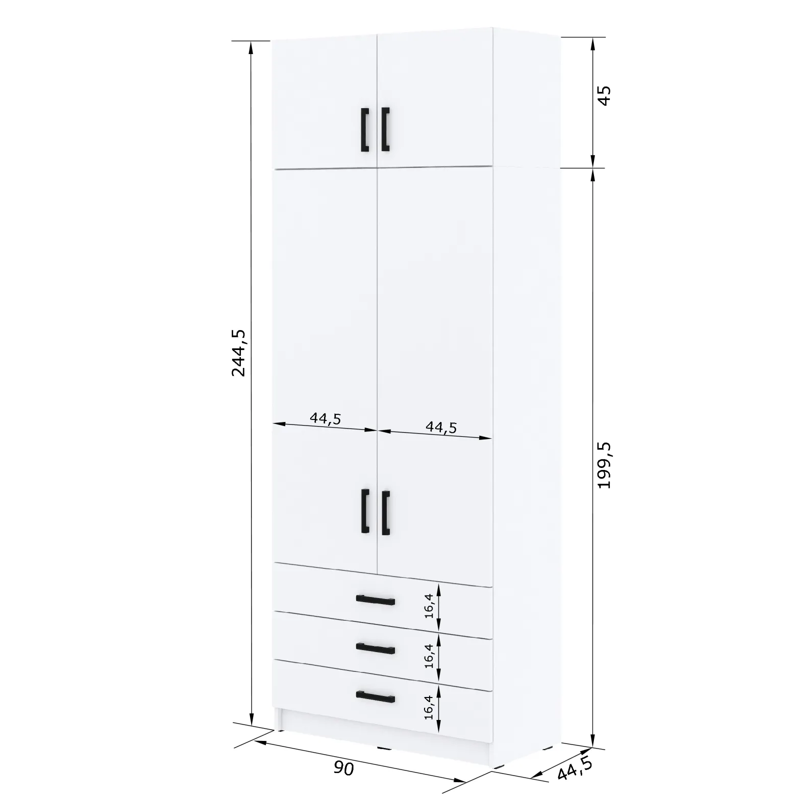 Młodzieżowa szafa Sigma MAX B4 3SZ 90 cm z szufladami - biała