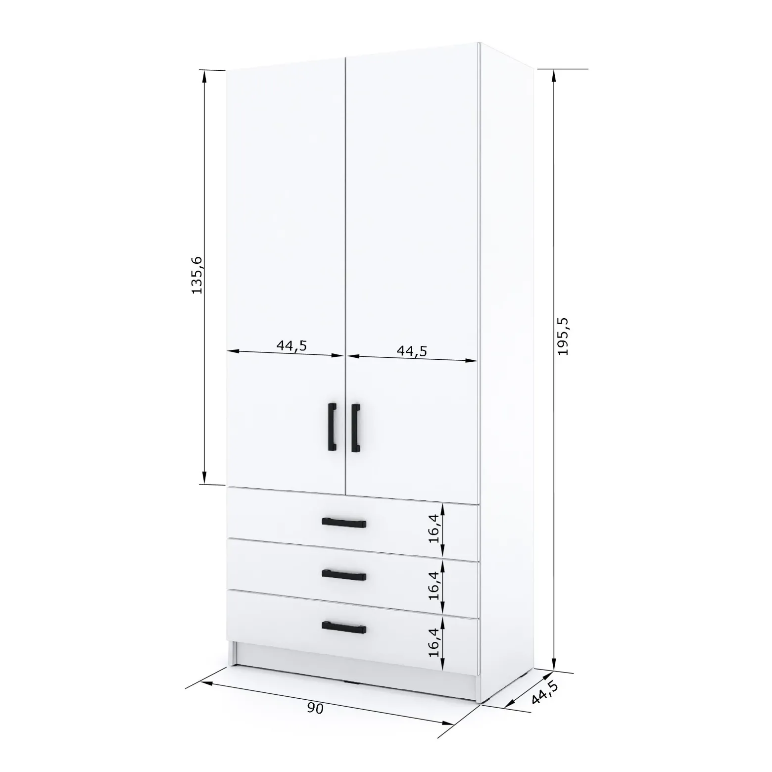 Młodzieżowa szafa Sigma MAX B4 3SZ 90 cm z szufladami - biała