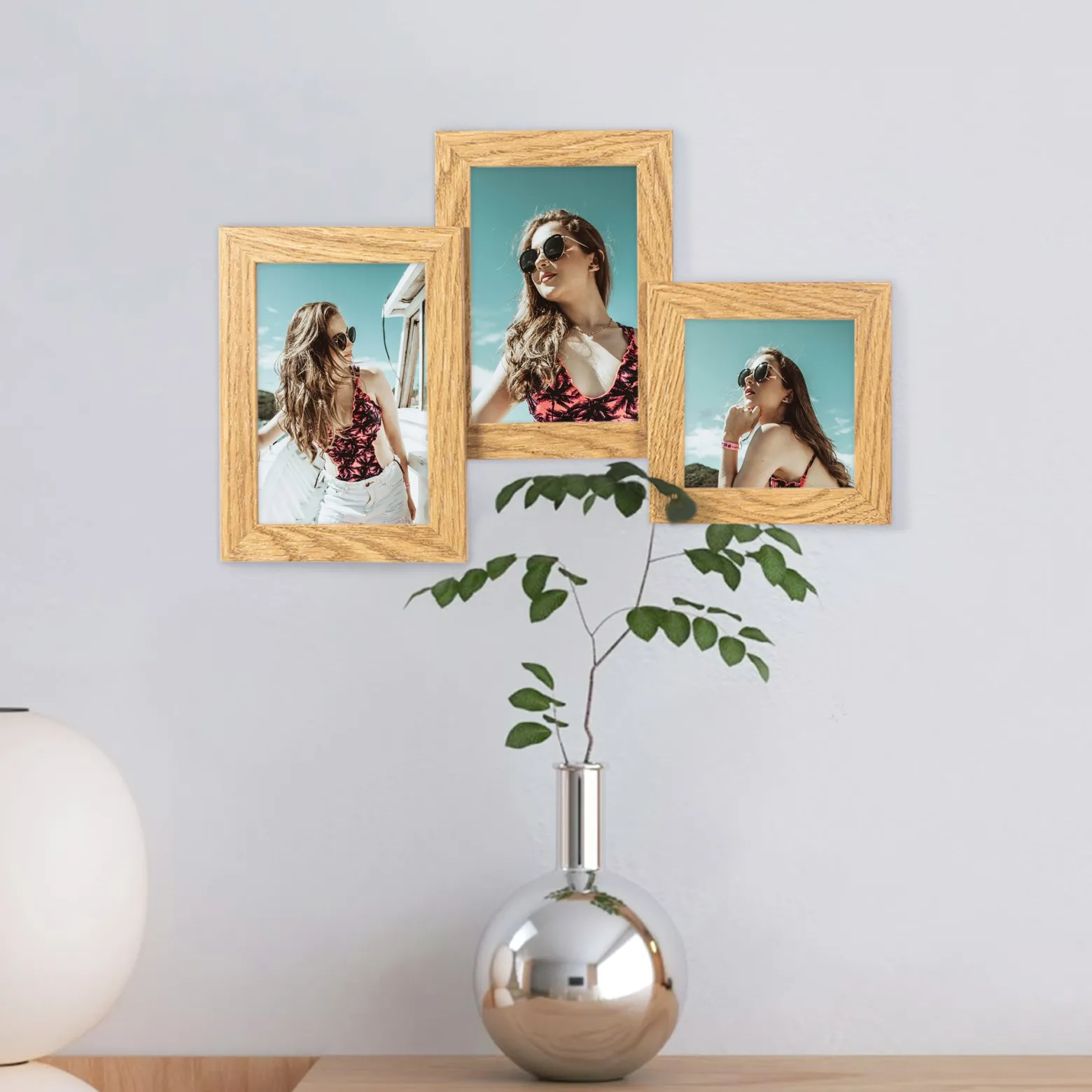 Multirama na zdjęcia dębowa ramka na trzy zdjęcia 10x15 10x10 3 w 1 FRAMAI®