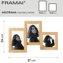 Multirama na zdjęcia dębowa ramka na trzy zdjęcia 10x15 10x10 3 w 1 FRAMAI®