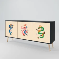 MYTHOLOGICAL CREATURES Komoda 3 drzwi Czarna-Bukowa skośna