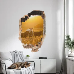 Naklejka 3D wiejski pejzaż dziura efekt w ścianie 66x100