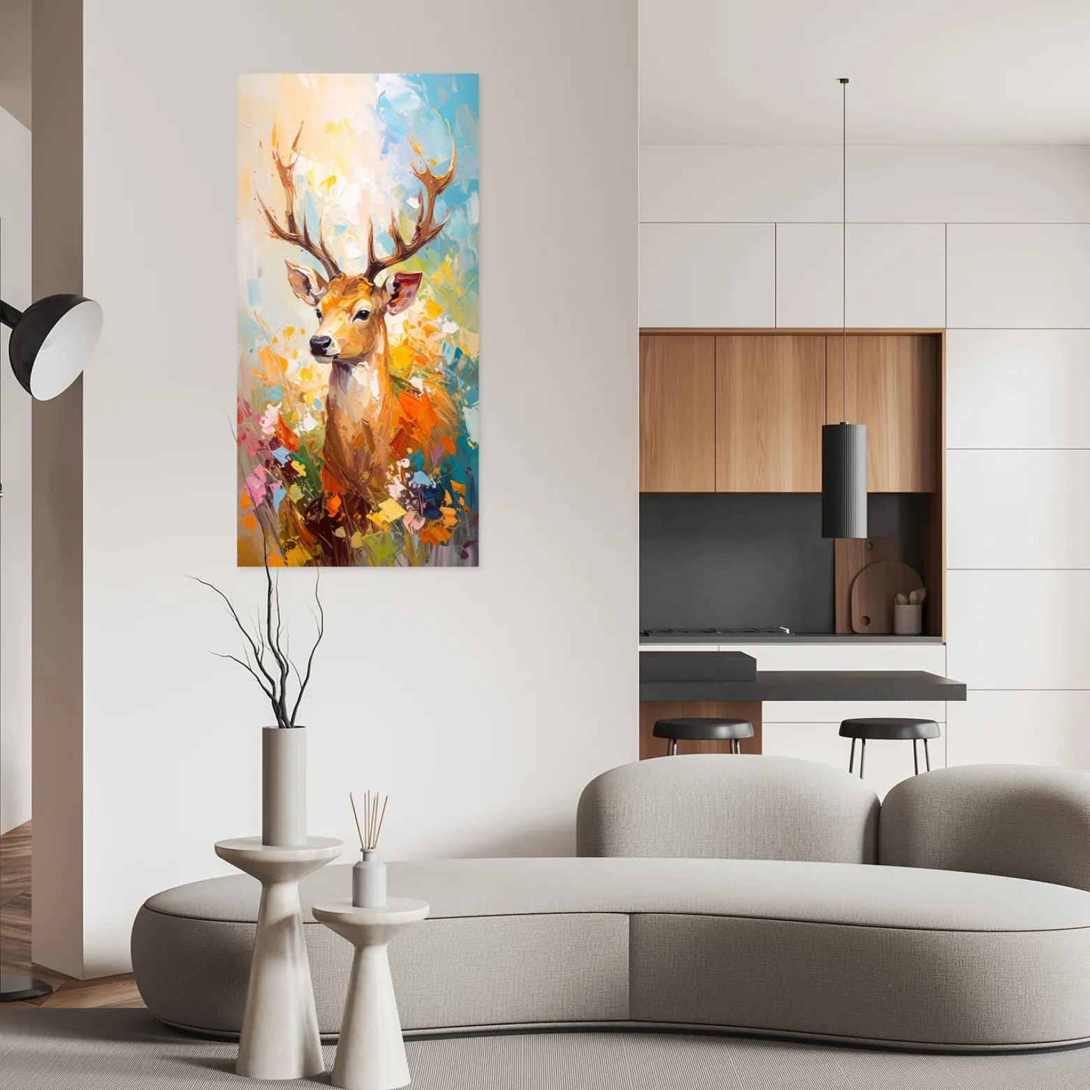 Naklejka na ścianę Feeby Kolorowy Jeleń efekt farby olejnej 40x80