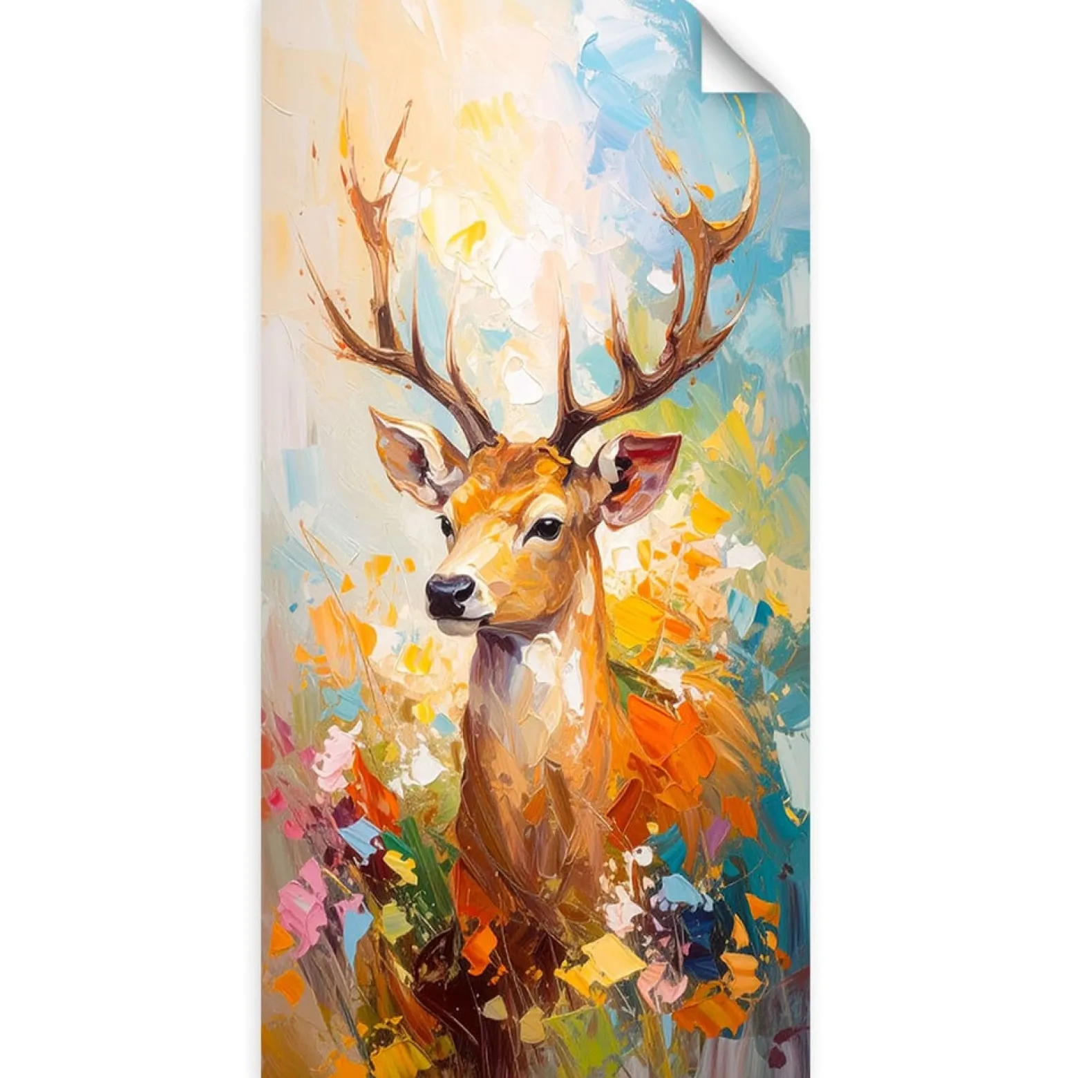 Naklejka na ścianę Feeby Kolorowy Jeleń efekt farby olejnej 40x80