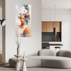 Naklejka na ścianę do salonu Feeby Portret kobiety kwiaty abstrakcja 40x80