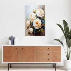 Naklejka na ścianę do salonu sypialni Feeby Róże Białe Kwiaty Bukiet 20x30