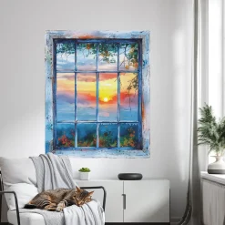 Naklejka wyrwa w ścianie okienny zachód dziura 3D 66x80