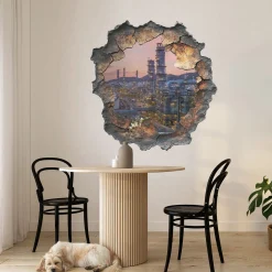 Naklejka wyrwa w ścianie wieże rafinerii efekt 3D 78x80