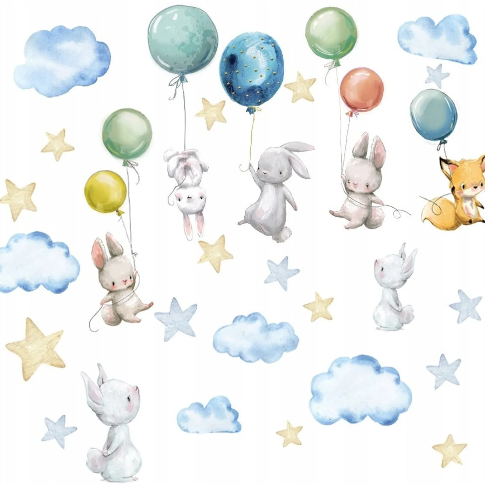 Naklejki Dla Dzieci Króliczki Balony Chmurki 50x100cm