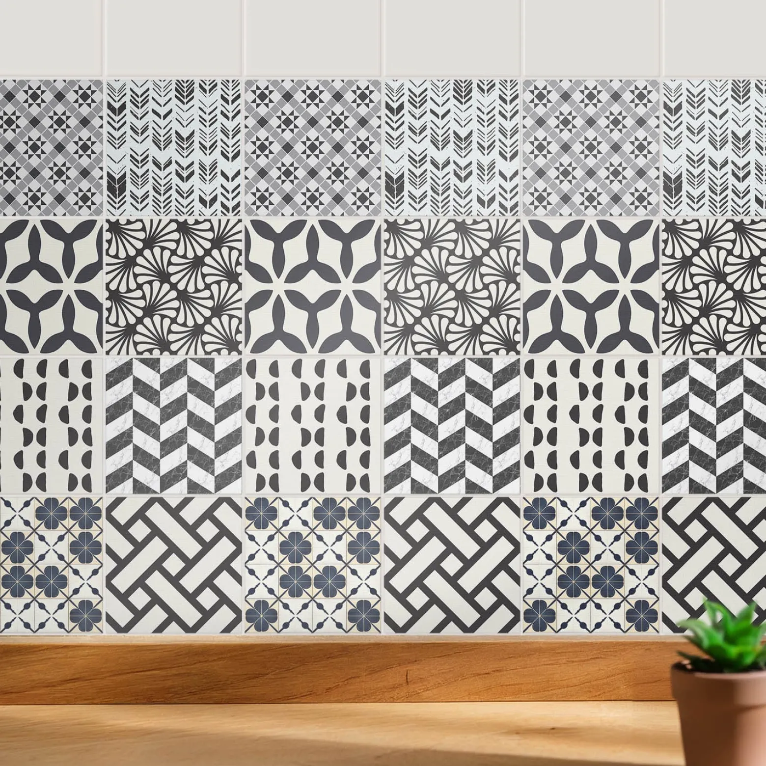 Naklejki na kafelki 10x10 cm Graficzne motywy geometryczne 24 szt.