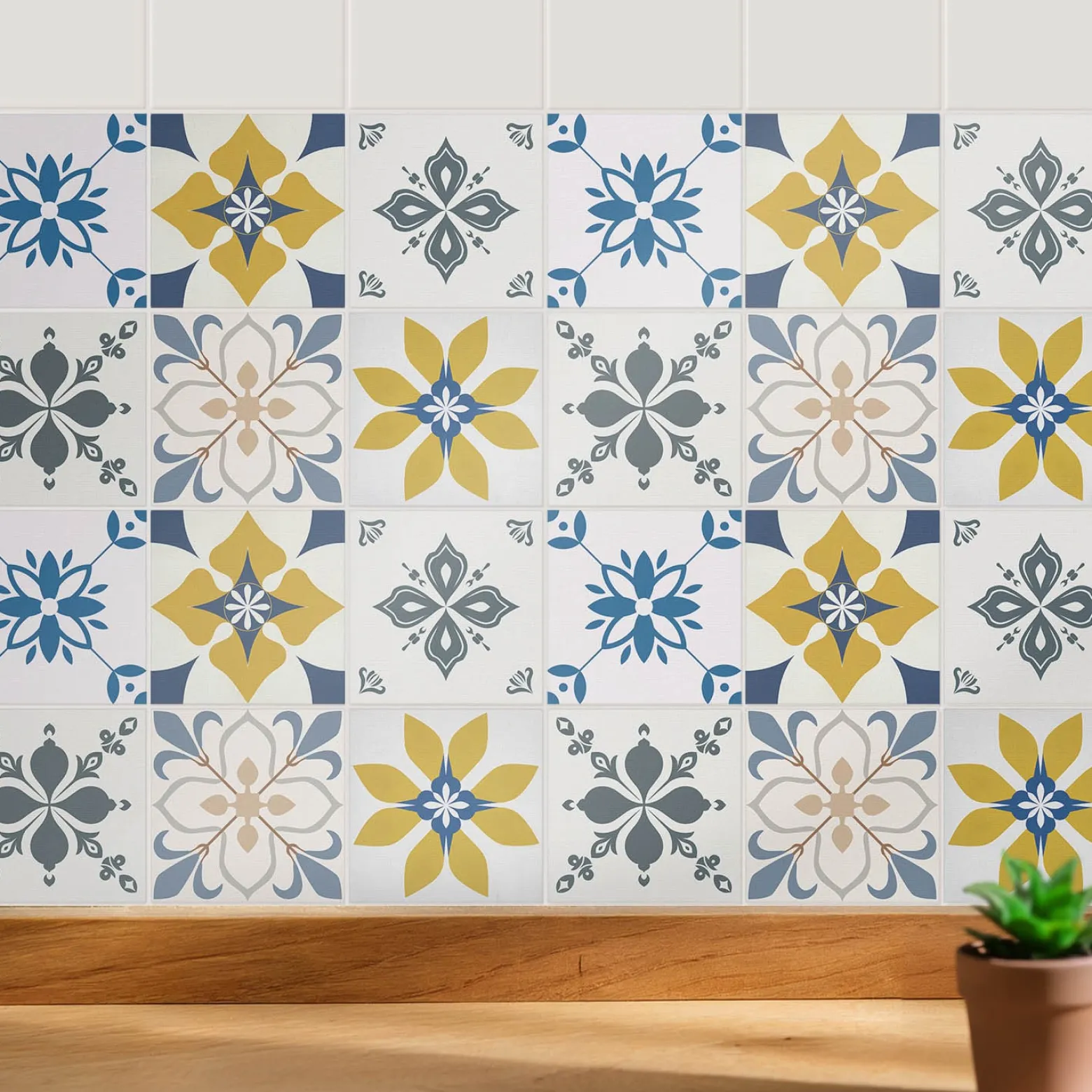 Naklejki na kafelki 10x10 cm Kwiatowe motywy w układzie 24 szt.