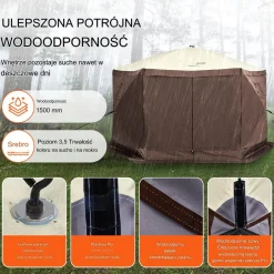 Namiot ogrodowy z siatką na komary 3.8 m brązowy 6 ścian przeciwdeszczowych