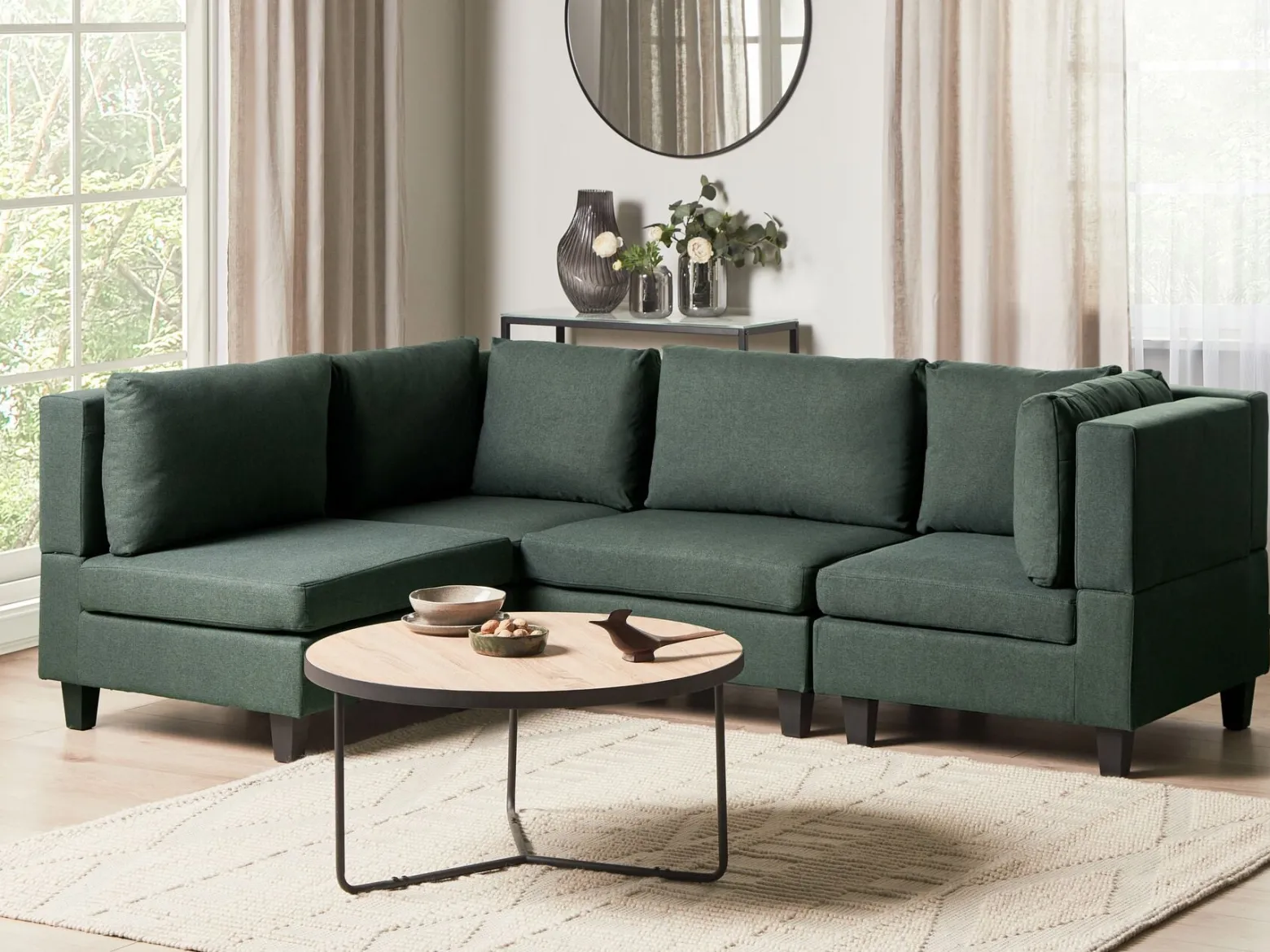Narożna sofa modułowa tapicerowana 4-osobowa ciemnozielona