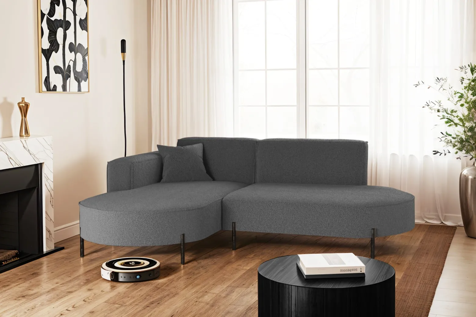 Narożnik, Sofa w kształcie L Modena Rein tkanina Quelle Grafitowy Lewy
