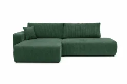 Narożnik z funkcją spania, sztruks Poso, Zielony, Lewy, OPEN XL
