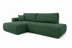 Narożnik z funkcją spania, sztruks Poso, Zielony, Lewy, OPEN XL