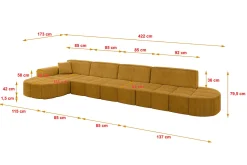 Narożnik lewostronny bez funkcji spania LIVO-L3 - 422x173x79,5 cm Żółty