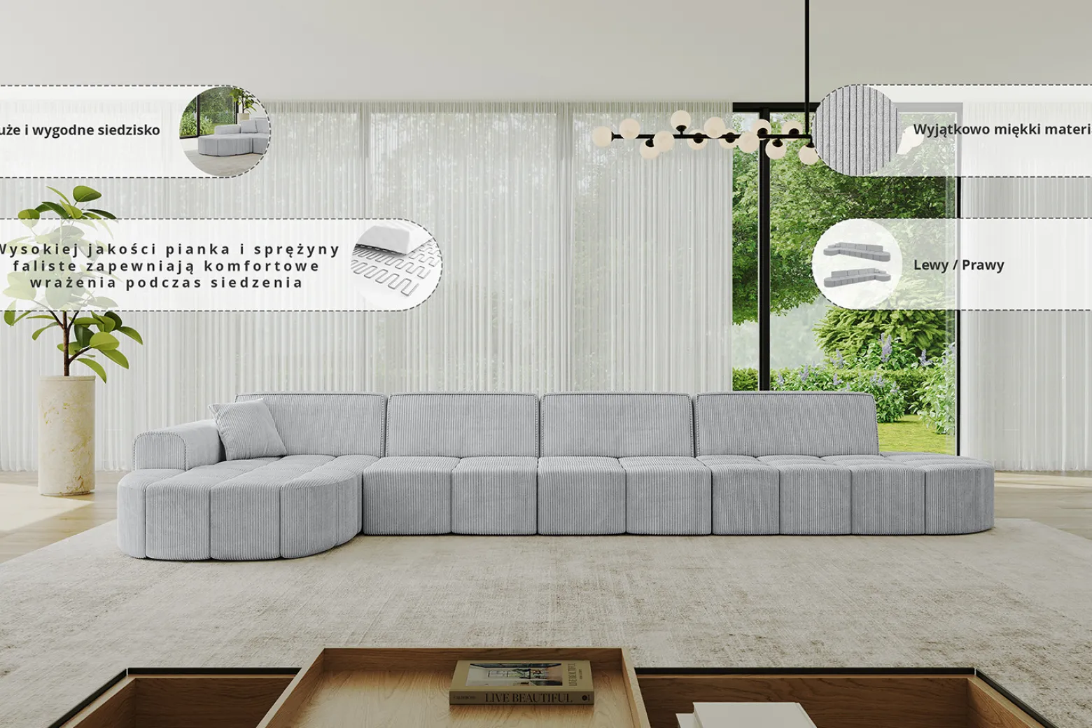 Narożnik lewostronny bez funkcji spania LIVO-L3 - 422x173x79,5 cm Żółty