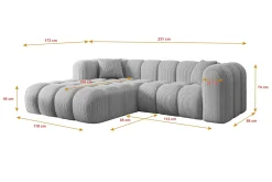 Narożnik lewostronny bez funkcji spania OLEA-L1 - 231x173x74 cm Szary