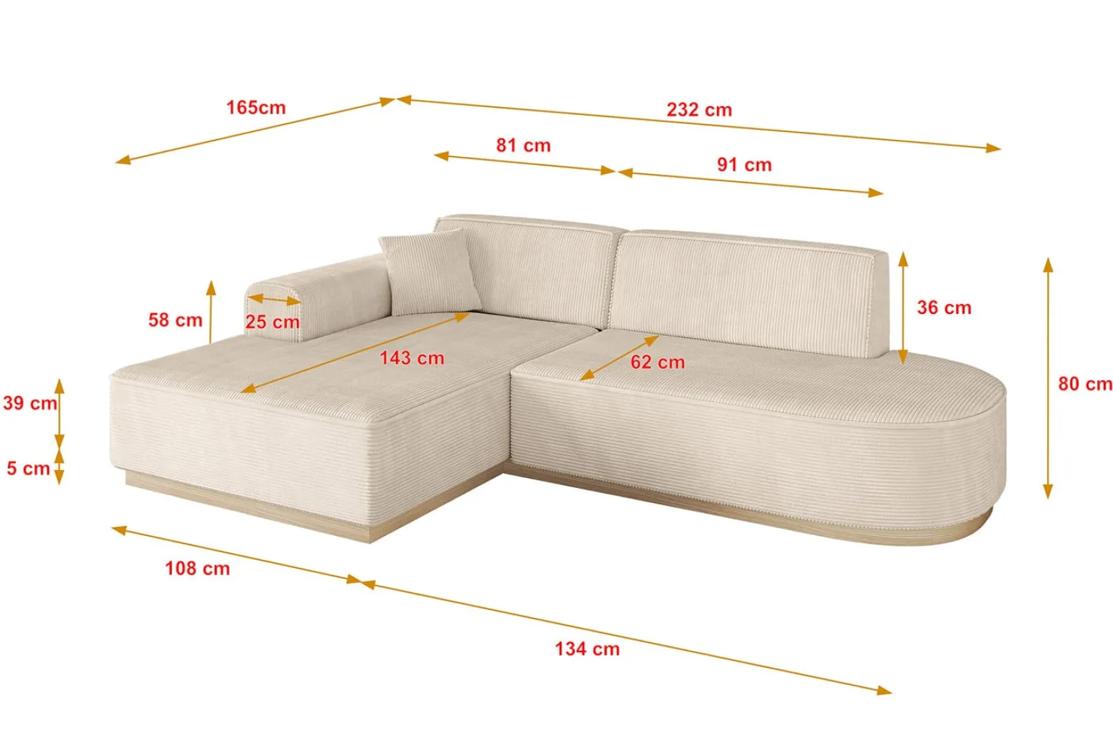 Narożnik lewostronny bez funkcji spania IREA-L1 232x165x80 Beżowy