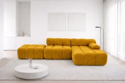 Narożnik modułowy L z pufą, welur Salvador, Żółty, Prawy, Selia